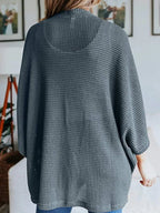 Full Size Open Front Waffle Knit Cardigan Plus (18)