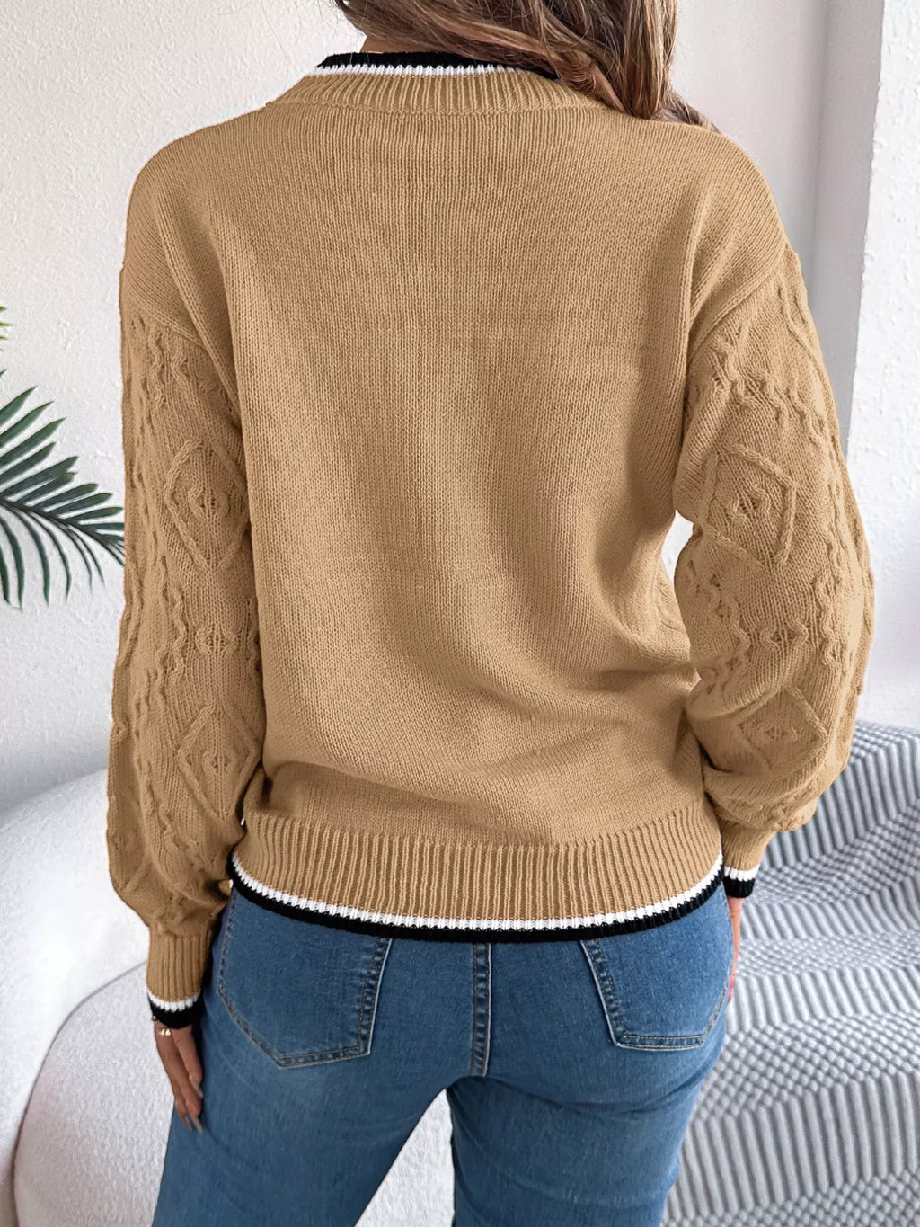 Contrast Trim Round Neck Sweater (8)