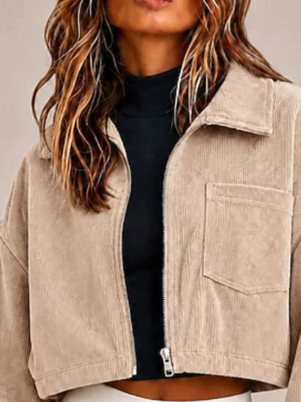 Corduroy Zip Up Cropped Jacket (5)