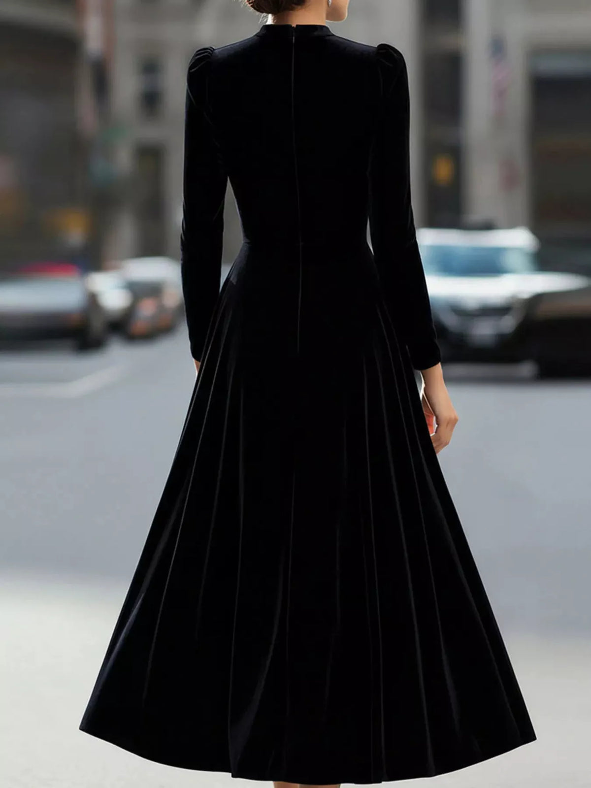 Velvet Long Sleeve A-line Dress (9)
