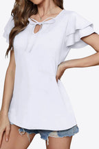 Tie-neck Layered Flutter Sleeve Blouse (11)