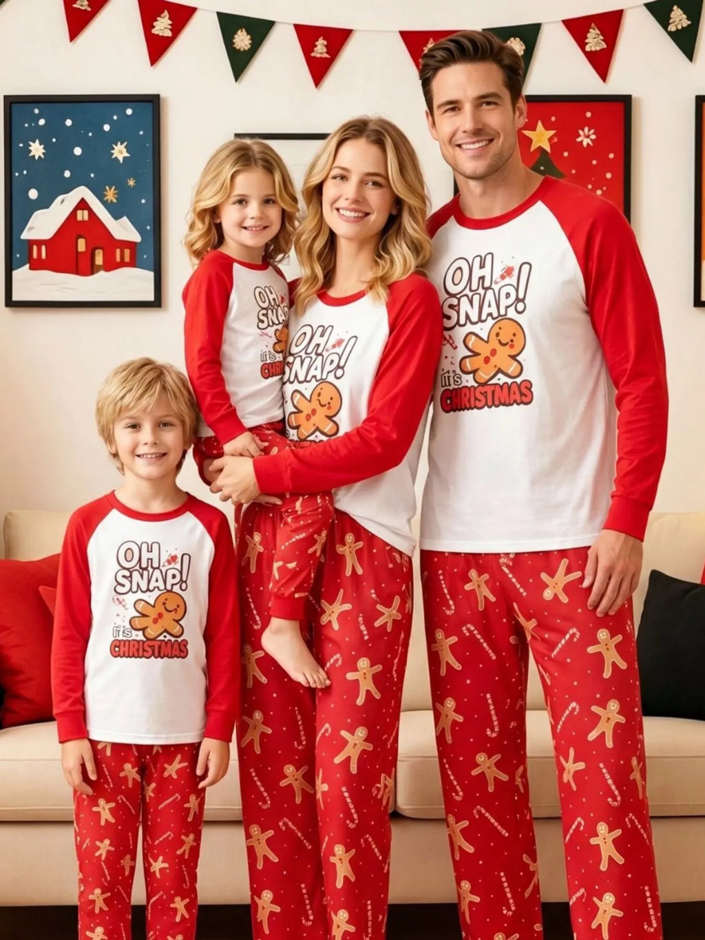 Family Matching Christmas Pajamas Set Gingerbread Man Print (6)