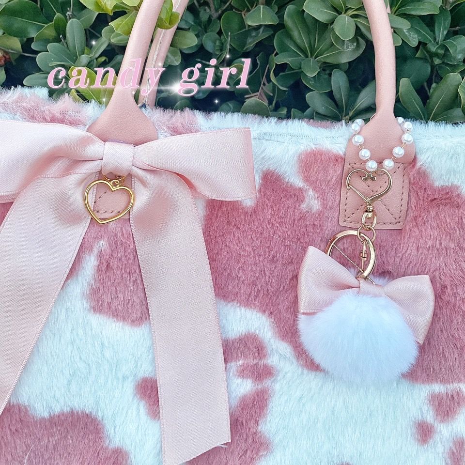 Cow Pattern Plush Bow Sweet Cute Shoulder Bag photo 1