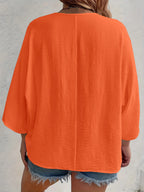 Full Size Casual V-neck Button Down Relaxed Fit Blouse Plus (5)