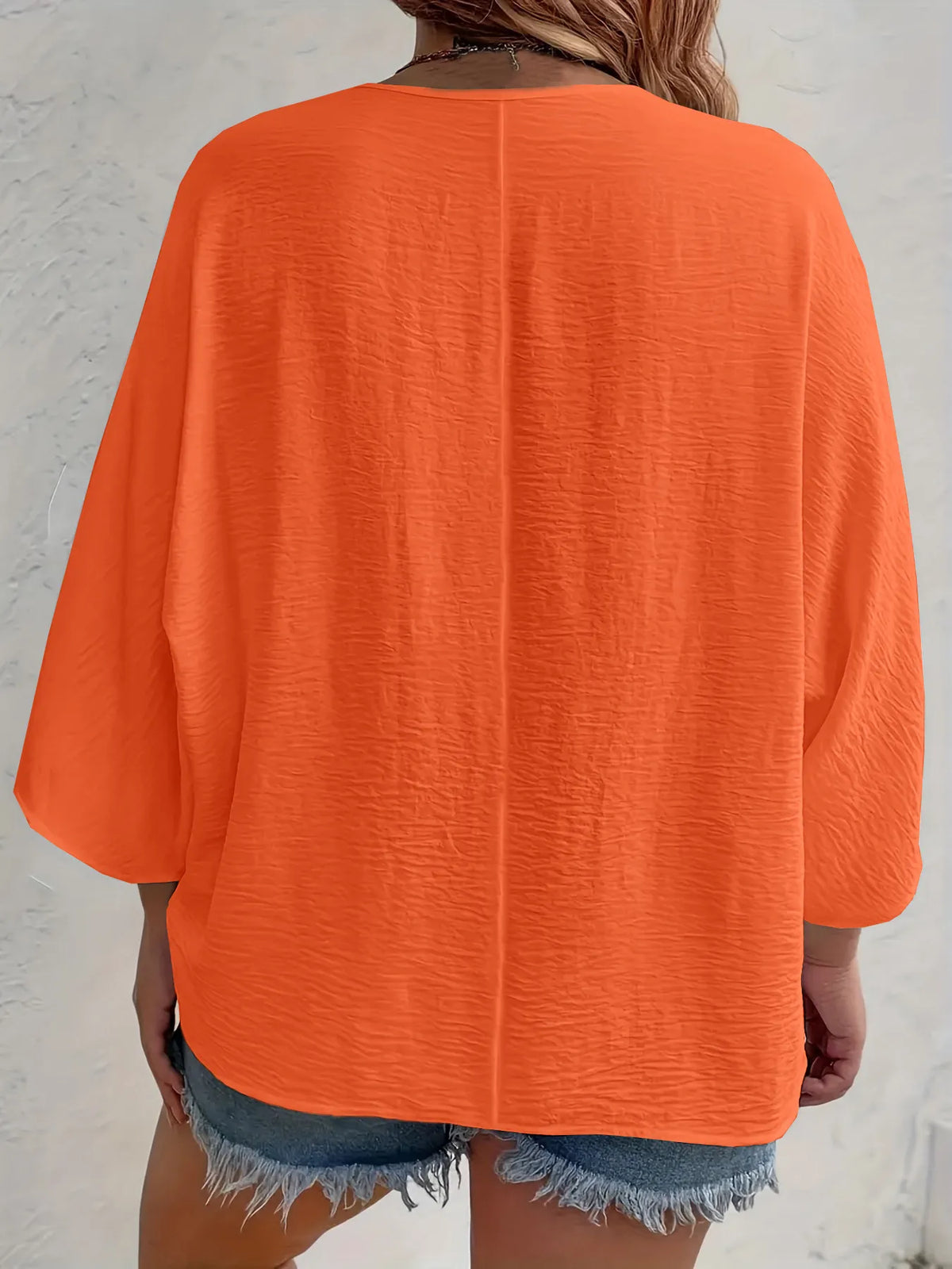 Full Size Casual V-neck Button Down Relaxed Fit Blouse Plus (5)