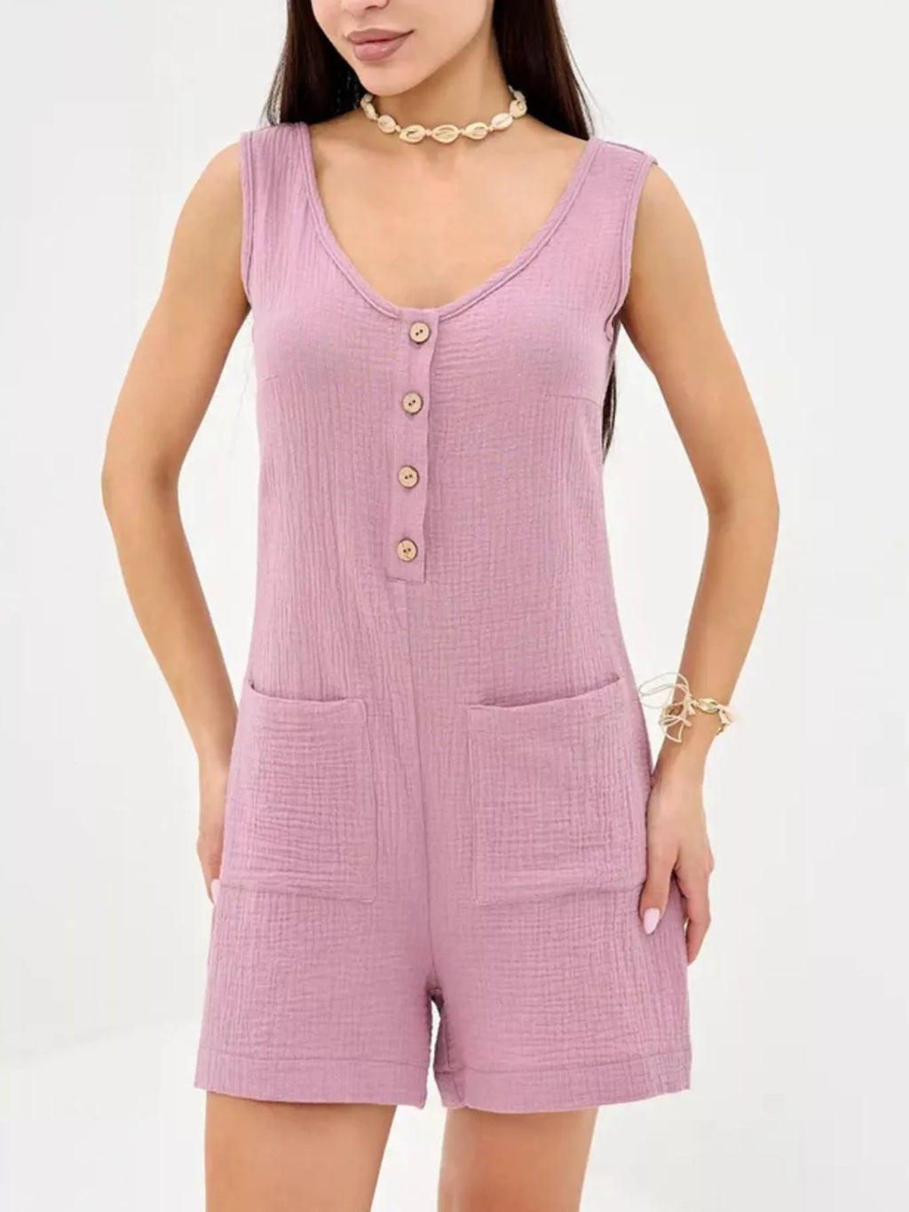 Casual Button-down Sleeveless Romper (3)