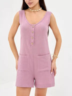 Casual Button-down Sleeveless Romper (3)