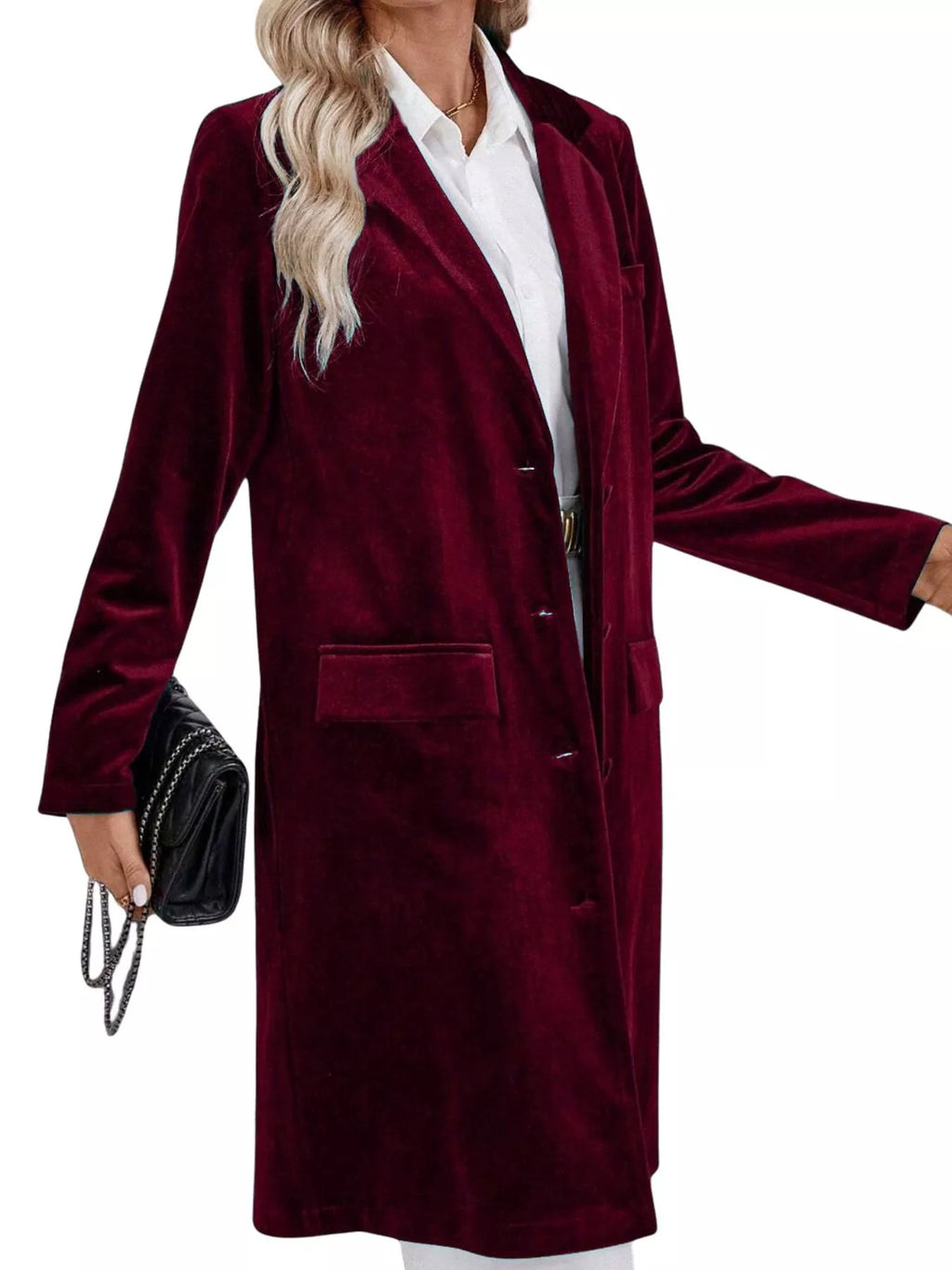 Lapel Collar Long Sleeve Longline Coat (23)
