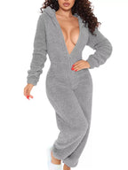 Full Size Fleece Zip-up Hooded Jumpsuit Plus (5)