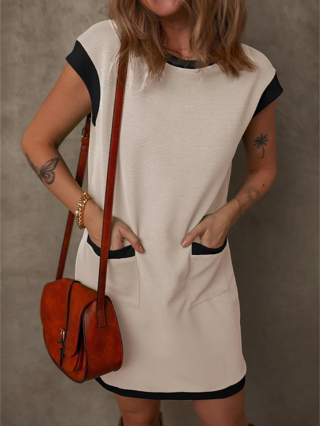 Round Neck Cap Sleeve Mini Dress (6)