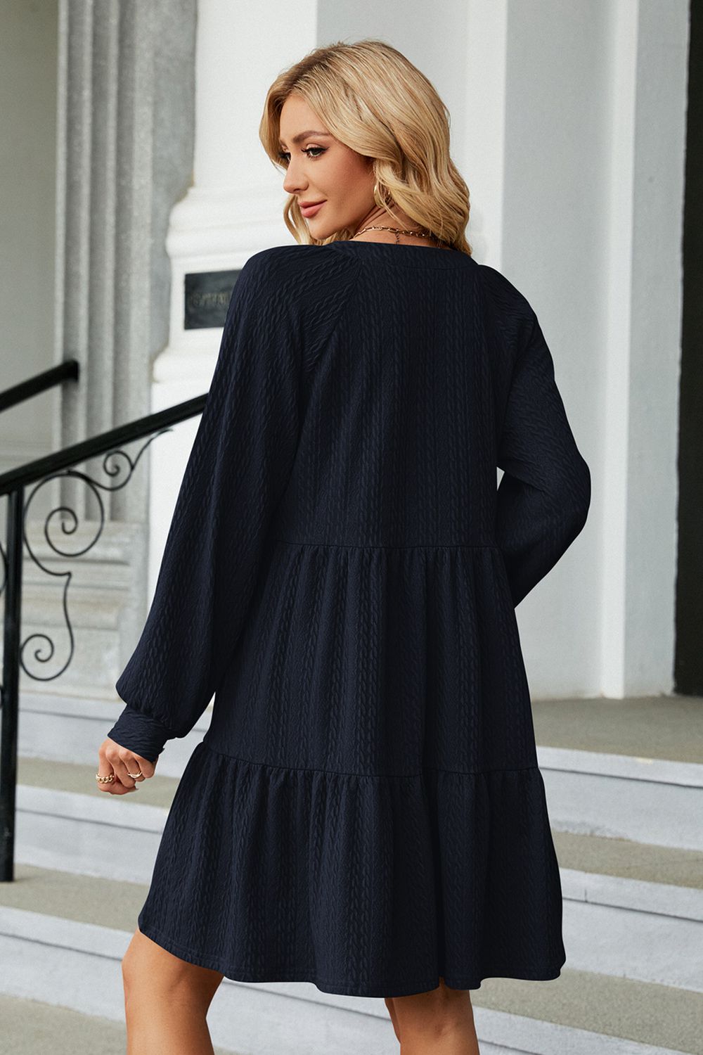 Notched Neck Long Sleeve Mini Dress (18)