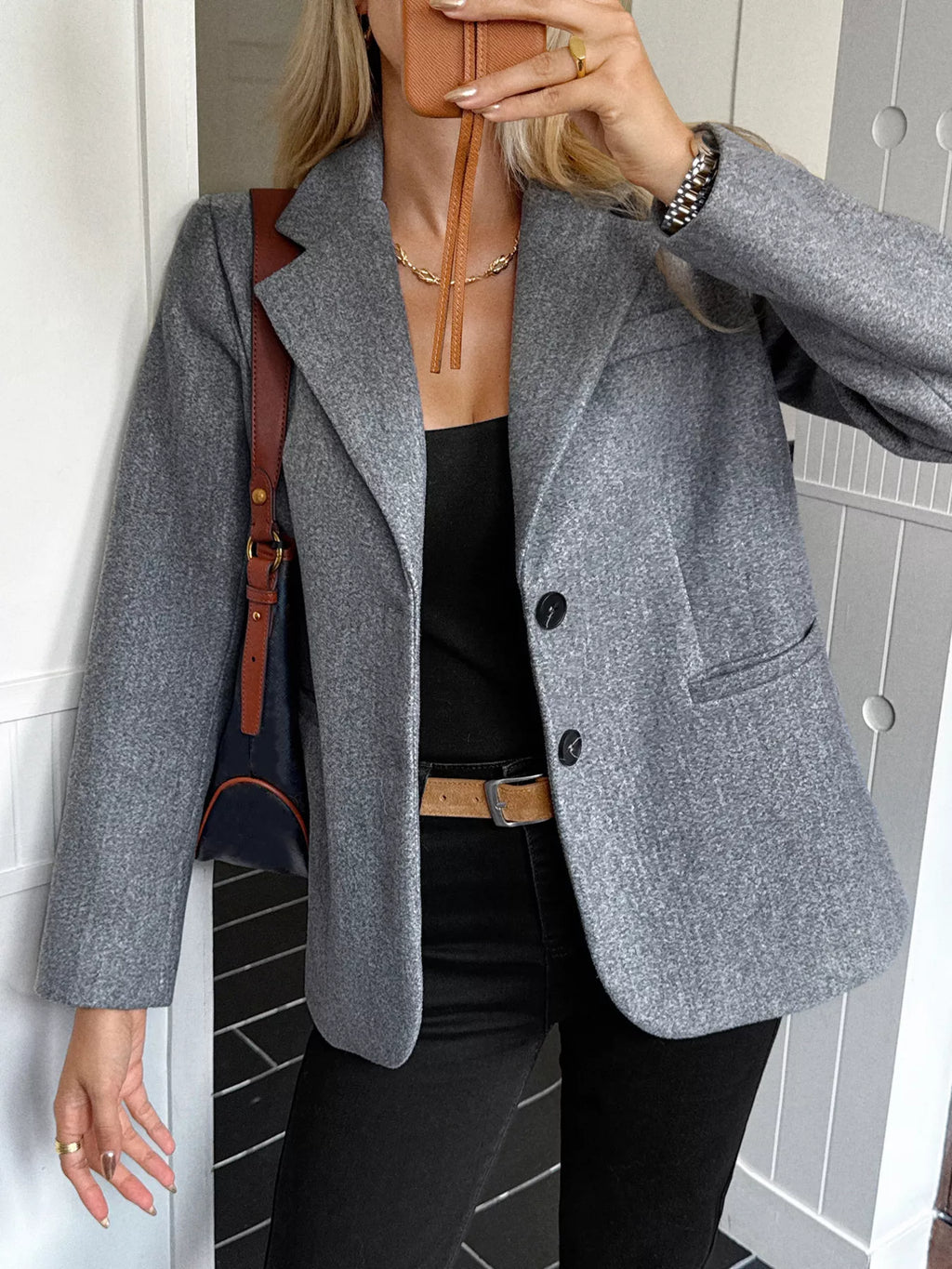 Lapel Collar Button Up Blazer (11)