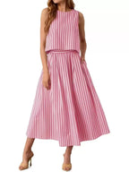 Striped Sleeveless Top Midi Skirt Two-piece Set (2)