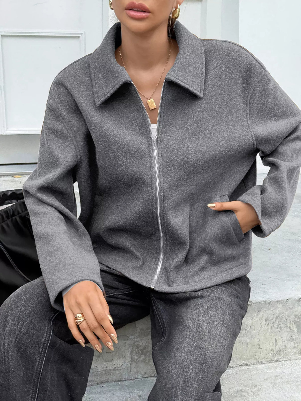 Zip-up Dropped Shoulder Jacket (11)