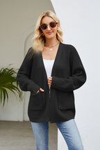Open Front Long Sleeve Cardigan Pockets