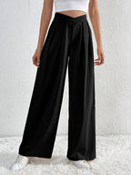 V-waisted Ruched Front Wide Leg Pants (13)
