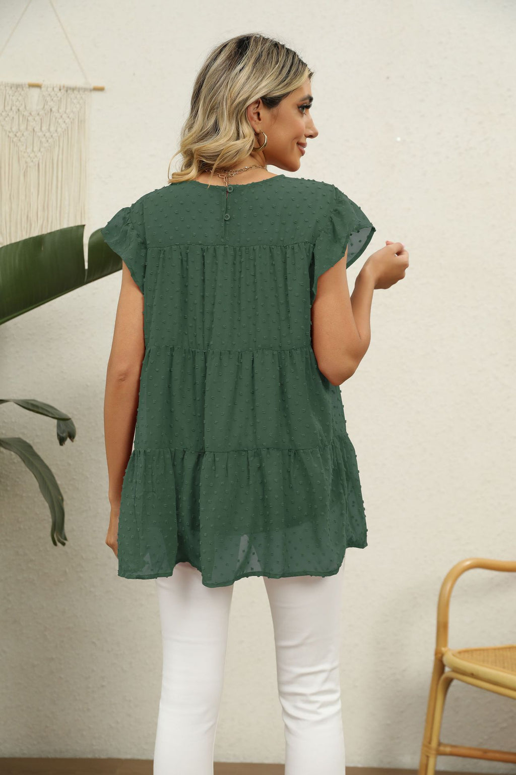 Swiss Dot Round Neck Tiered Blouse (24)