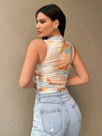 Printed Mock Neck Ruched Tank (9)