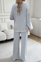 Contrast Trim Round Neck Top Pants Set (12)