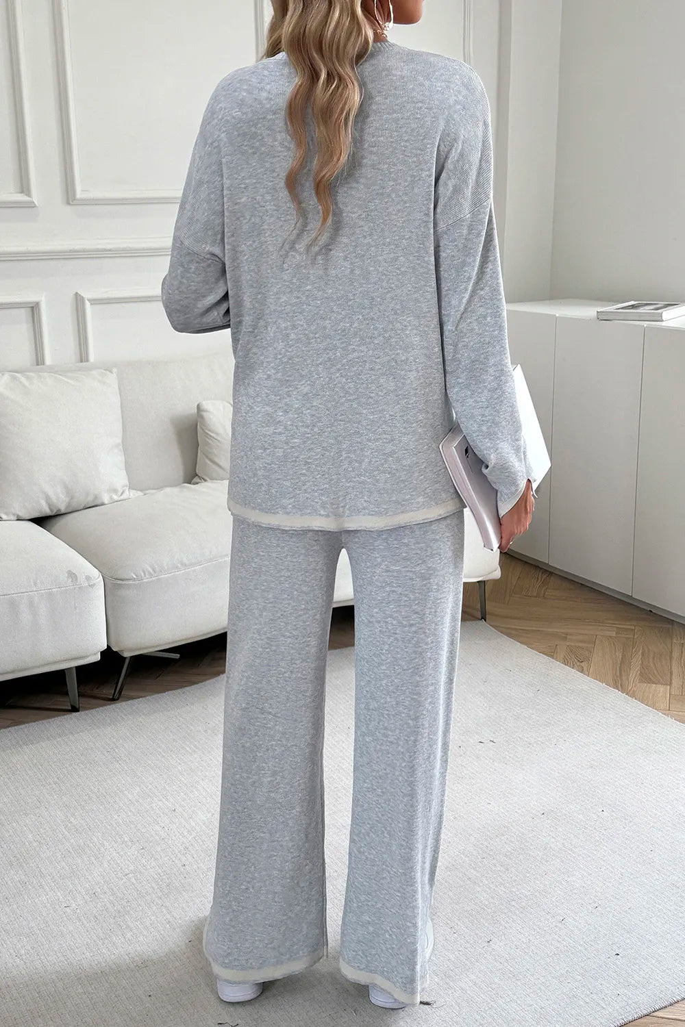 Contrast Trim Round Neck Top Pants Set (12)