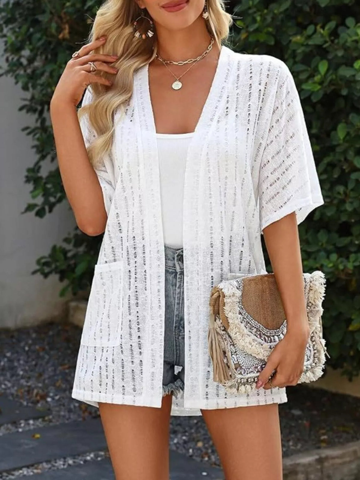 Openwork Open Front Cardigan (4)