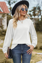 Eyelet Round Neck Long Sleeve T-shirt