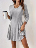 Ribbed Knit Long Sleeve A-line Dress (6)