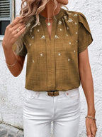 Floral Notched Short Sleeve Blouse (22)