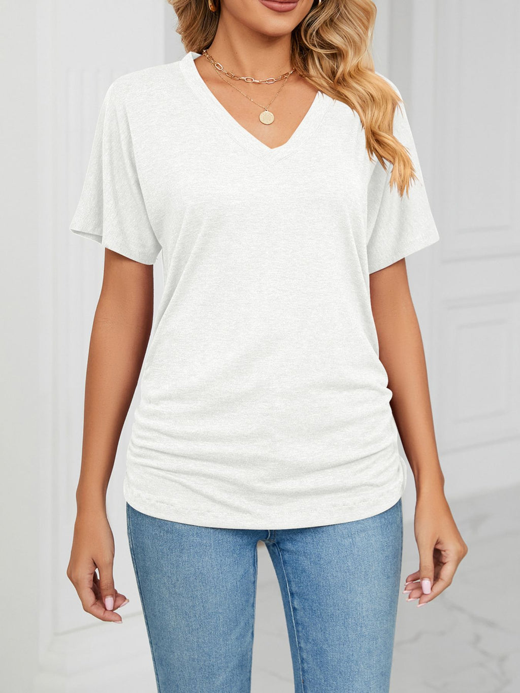 Casual V-neck Short Sleeve T-shirt (34)