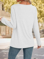 Lace Trim V-neck Long Sleeve T-shirt (13)