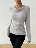 Cowl Neck Ribbed Long Sleeve Sweater