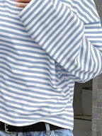 Full Size Casual Long-sleeve Striped Crew Neck T-shirt Plus (10)