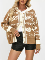 Floral Pattern Knit Cardigan Contrast Collar (5)
