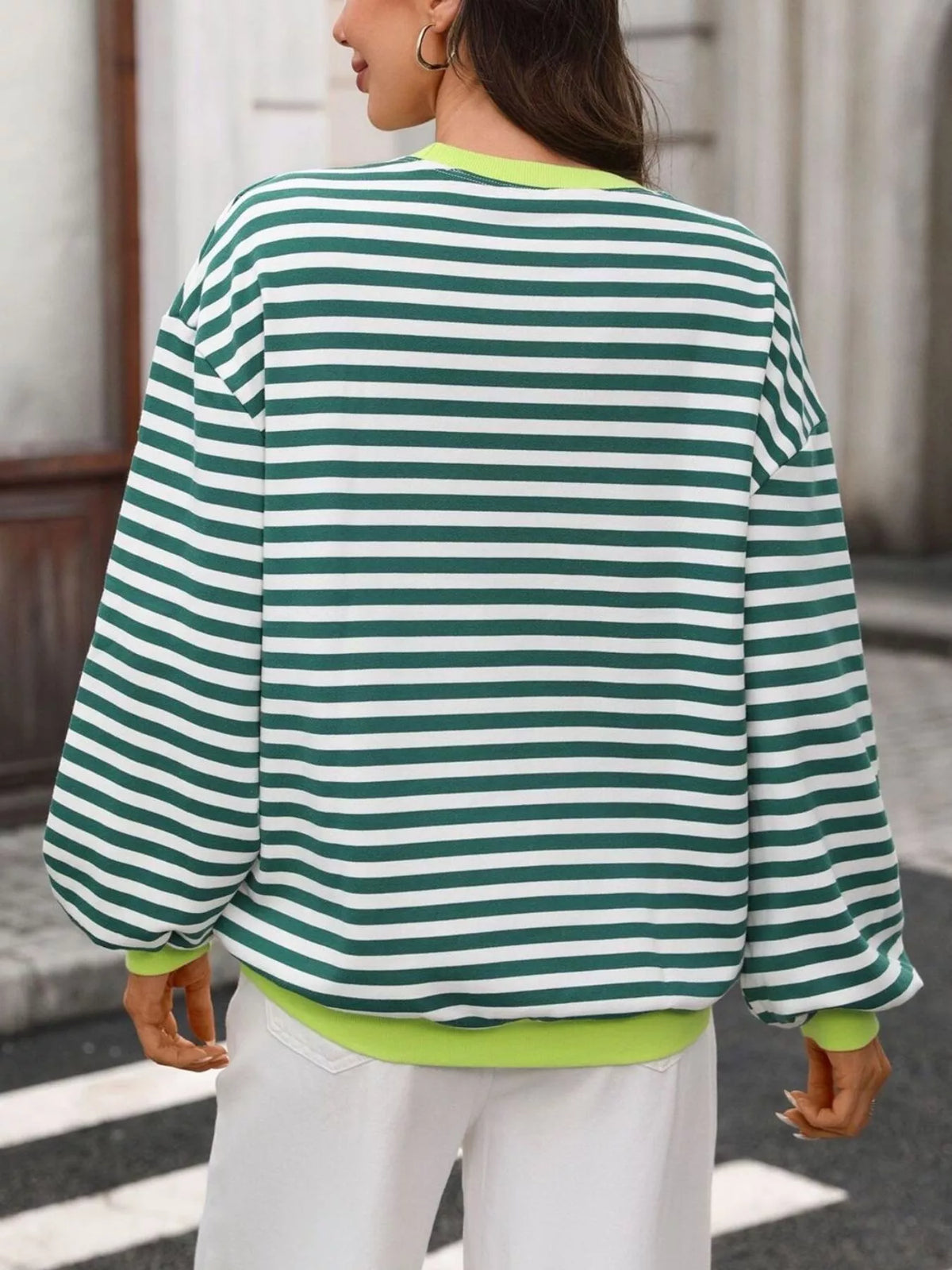 Contrast Trim Striped Crew Neck Sweatshirt (15)