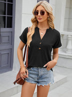 Decorative Button Notched Short Sleeve T-shirt (17)