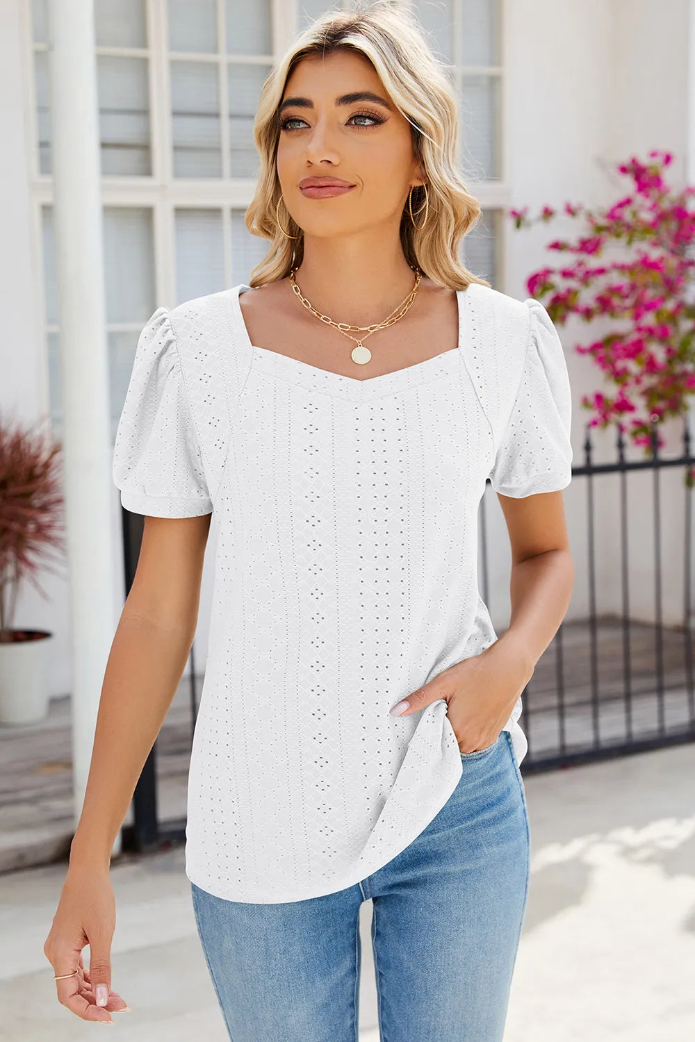 Eyelet Puff Sleeve T-shirt (10)