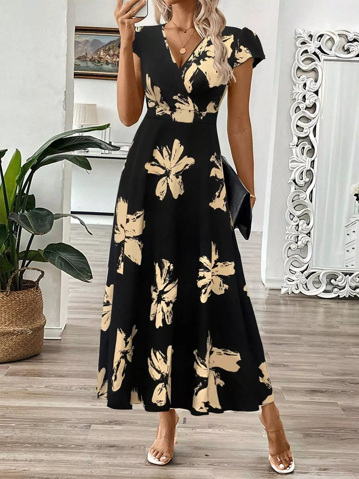 Surplice Cap Sleeve Midi Dress (3)