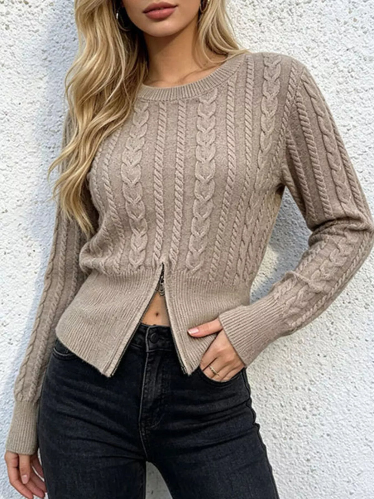 Cable Knit Zipper Detail Sweater (8)
