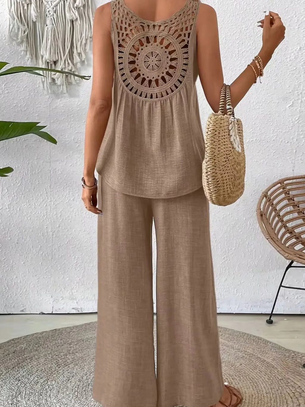 Round Neck Tank Wide Leg Pants Set (10)