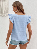 Ruffled Square Neck Cap Sleeve Blouse (20)