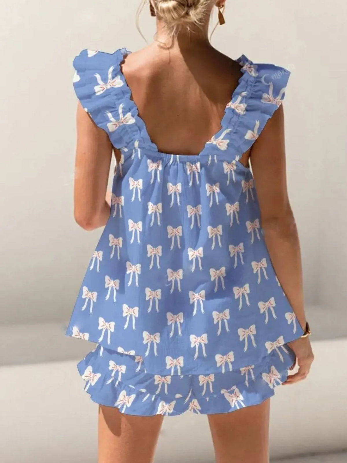 Ruffled Striped Tank Shorts Set (15)