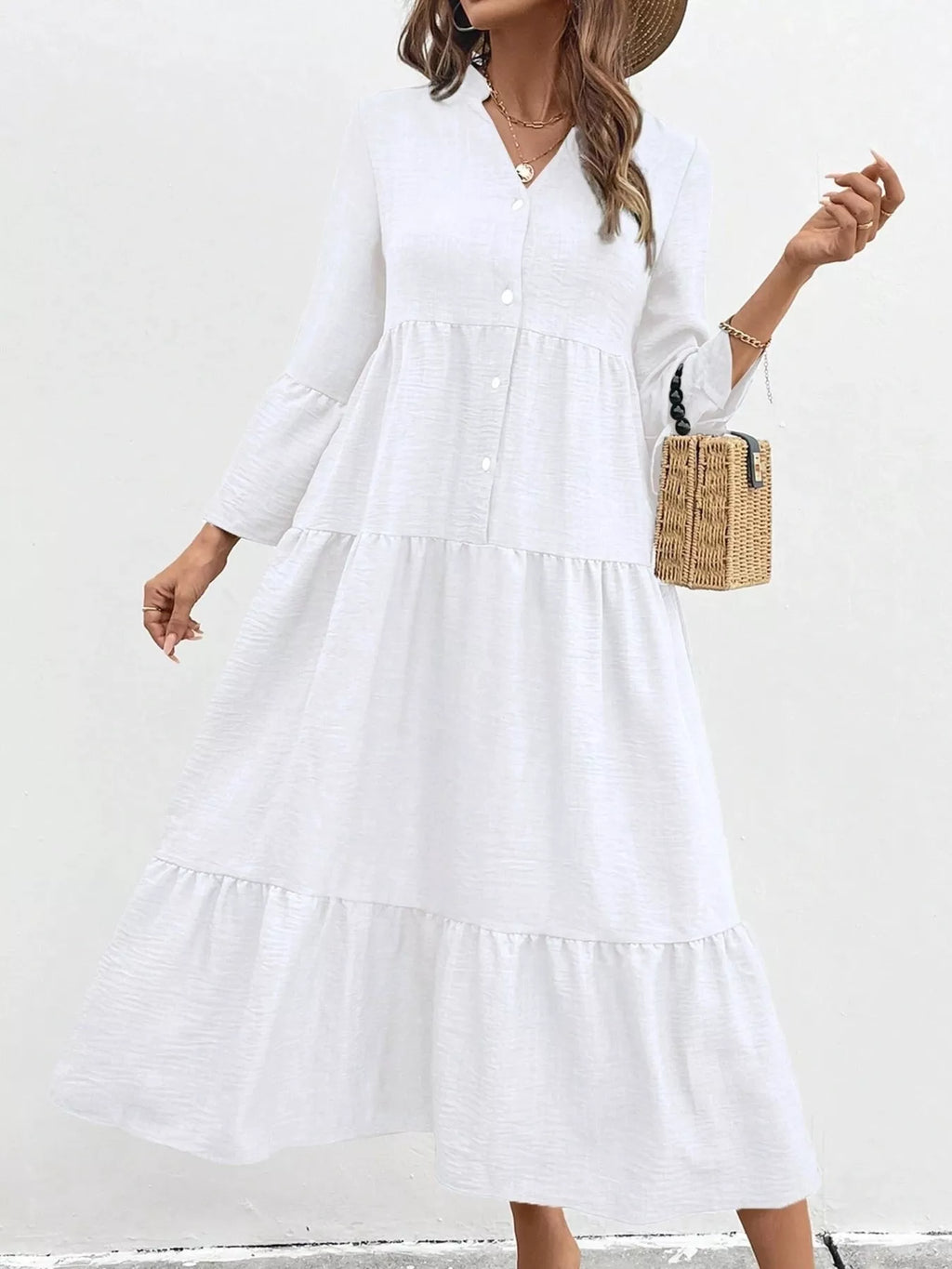 Ruffle Hem Button Front Tiered Dress (30)