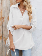 Drawstring Johnny Collared Three-quarter Sleeve Top (20)