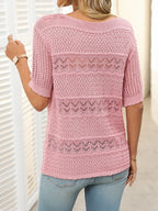 Openwork Round Neck Half Sleeve Knit Top (4)