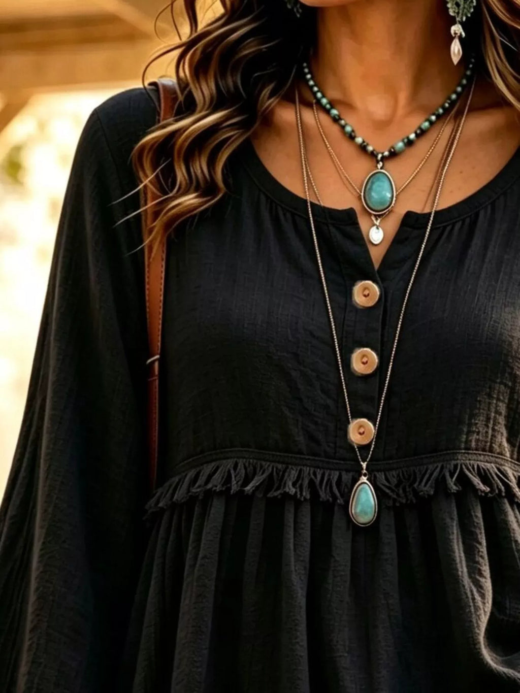 Button-down Detail Fringed Hem Blouse (12)