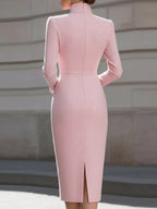 High Neck Long Sleeve Slit Dress (4)