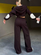 Zip Up Hoodie Wide-leg Pants Set (16)