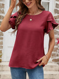Textured Petal Sleeve Round Neck Tee (5)