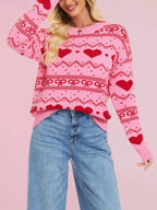 Heart Pattern Dropped Shoulder Sweater (2)