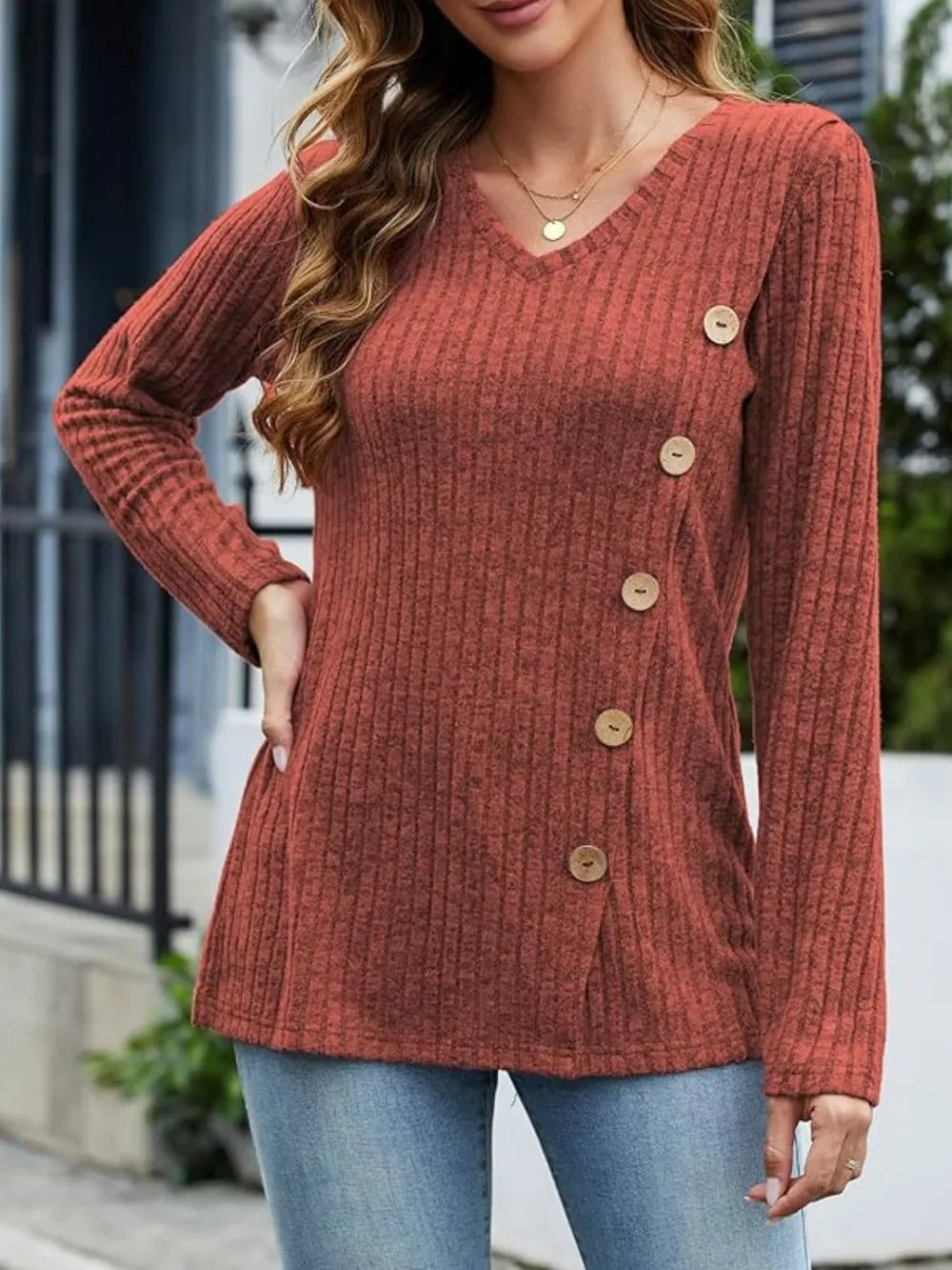 V-neck Long Sleeve T-shirt (28)
